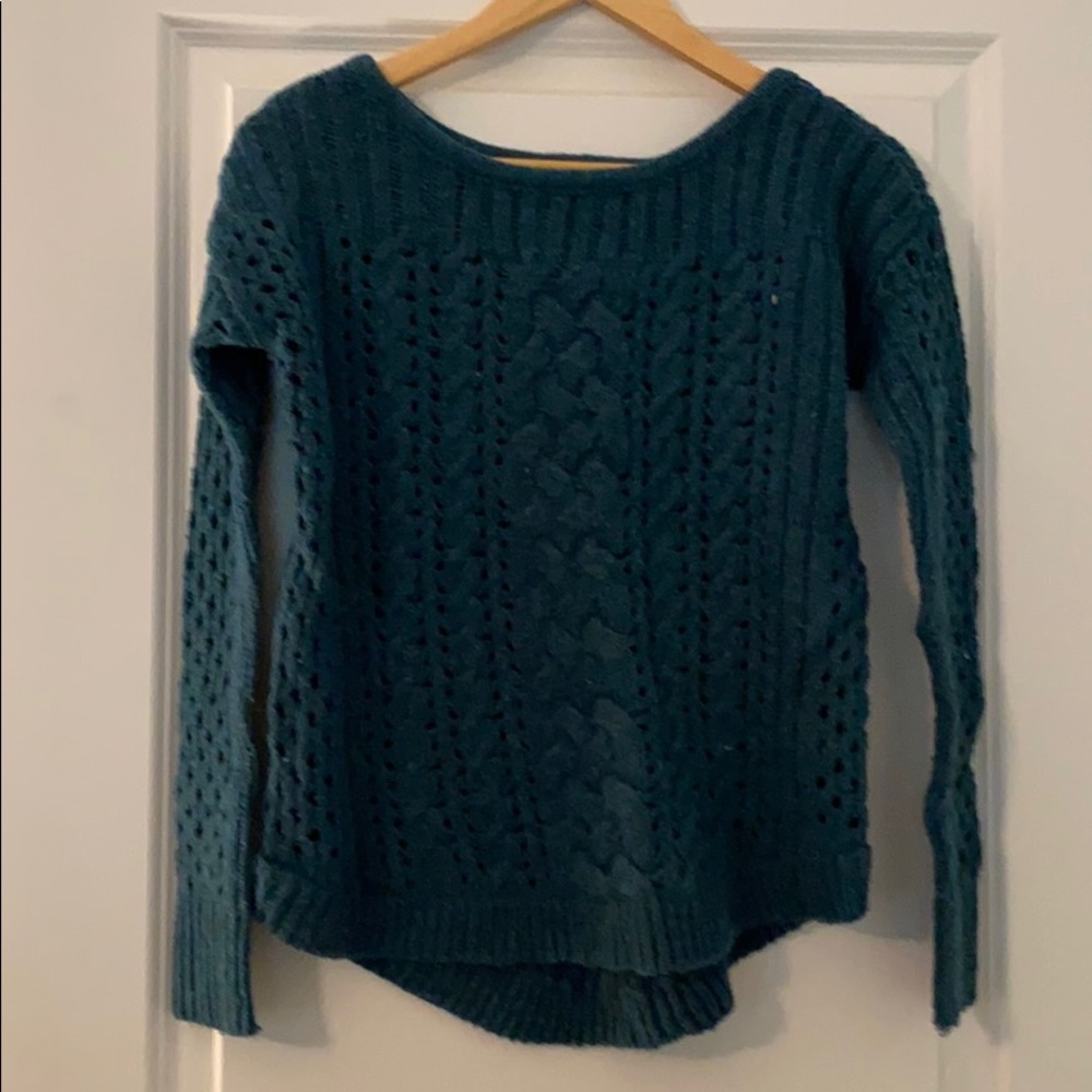 teal pointelle sweater